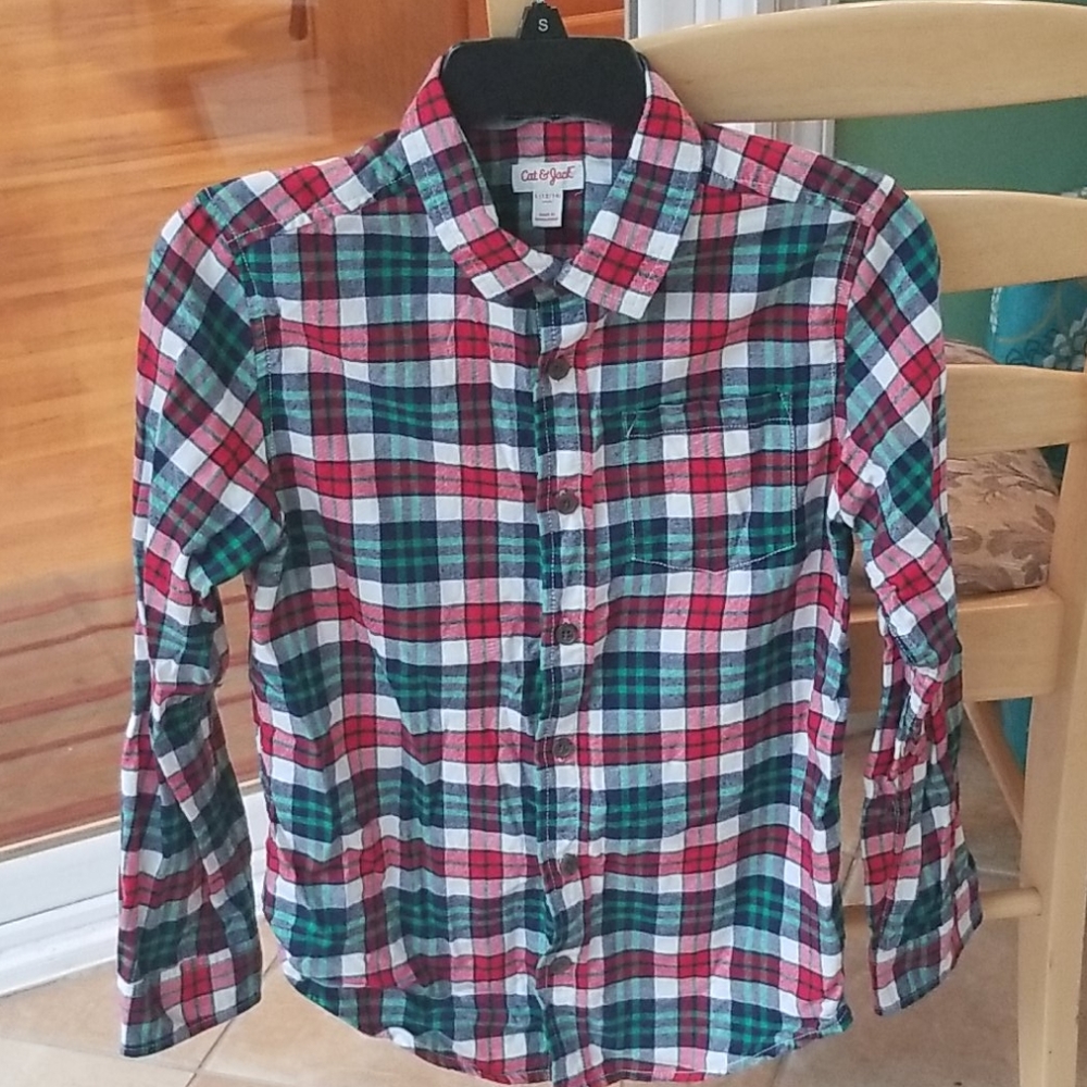 Cat & Jack red blue green flannel large